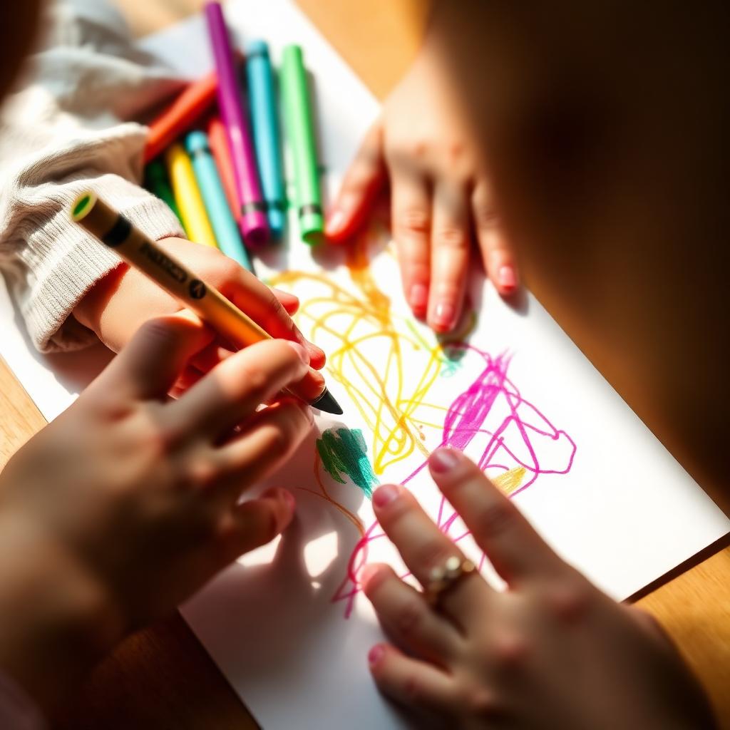 Child drawing with crayons